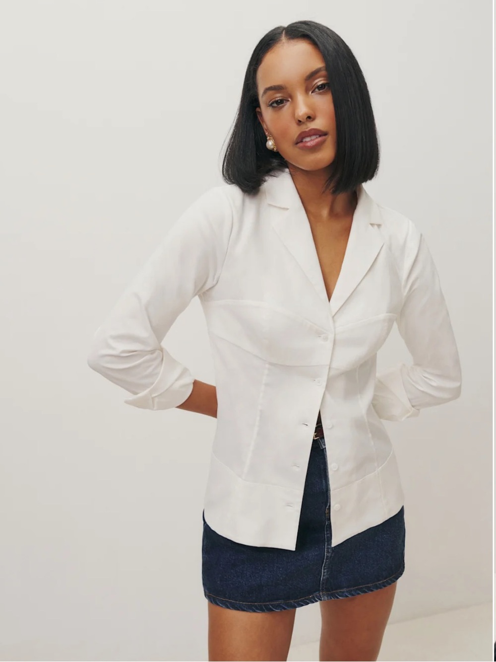 Reformation Macy Shirt White - Size 2